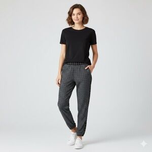 Madewell Women’s Black & White Graphgrid Track Dolphin Hem Tapered Trousers SZ S